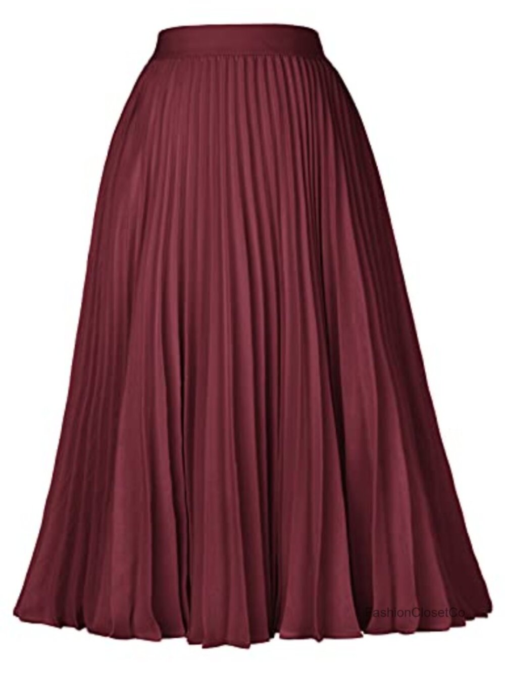 Pleated Chiffon A-Line Midi Skirt Elastic Waist Below Knee